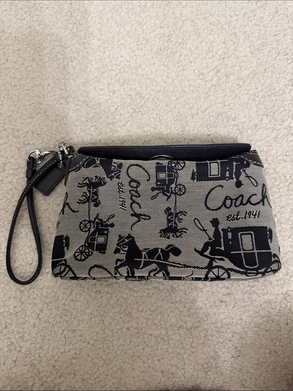 Coach Black & Gray Signature Carriage Wristlet Vintage